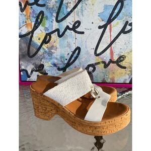 Toscanella Italy White Woven Platform Sandals Cork Wedges Size 7.5